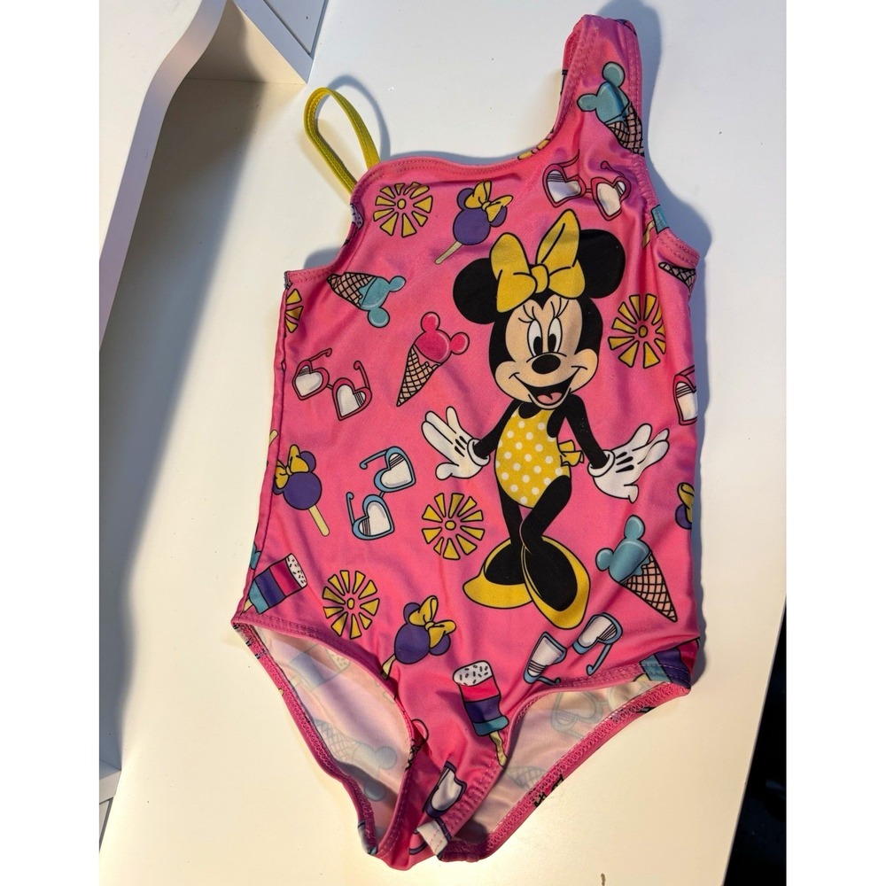 Disney Junior Minnie Mouse Pink One Piece Swimsuit Girls Toddler 4T Beach Swim